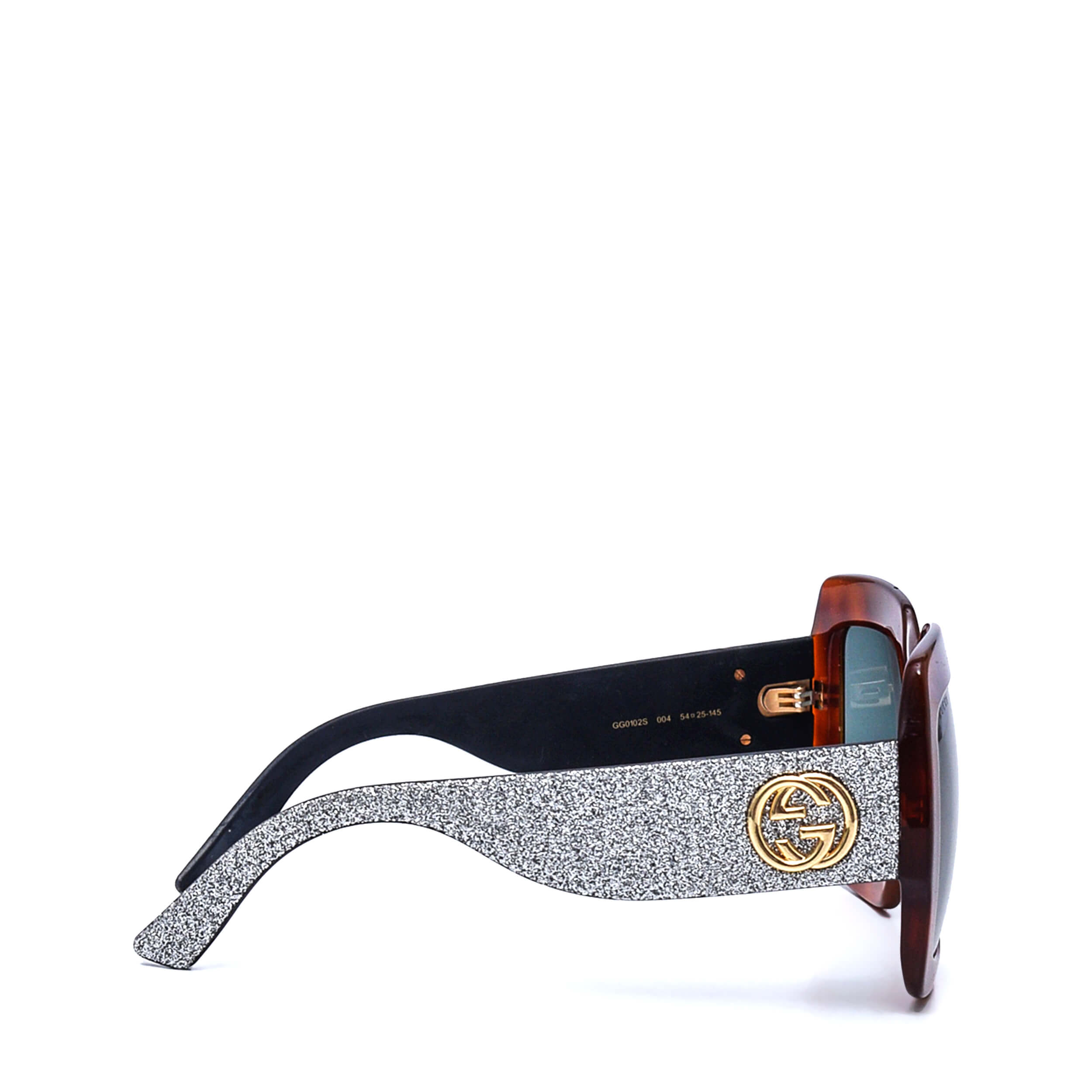 Gucci - Brown & Silver Sparkle Oversize Square Sunglasses 